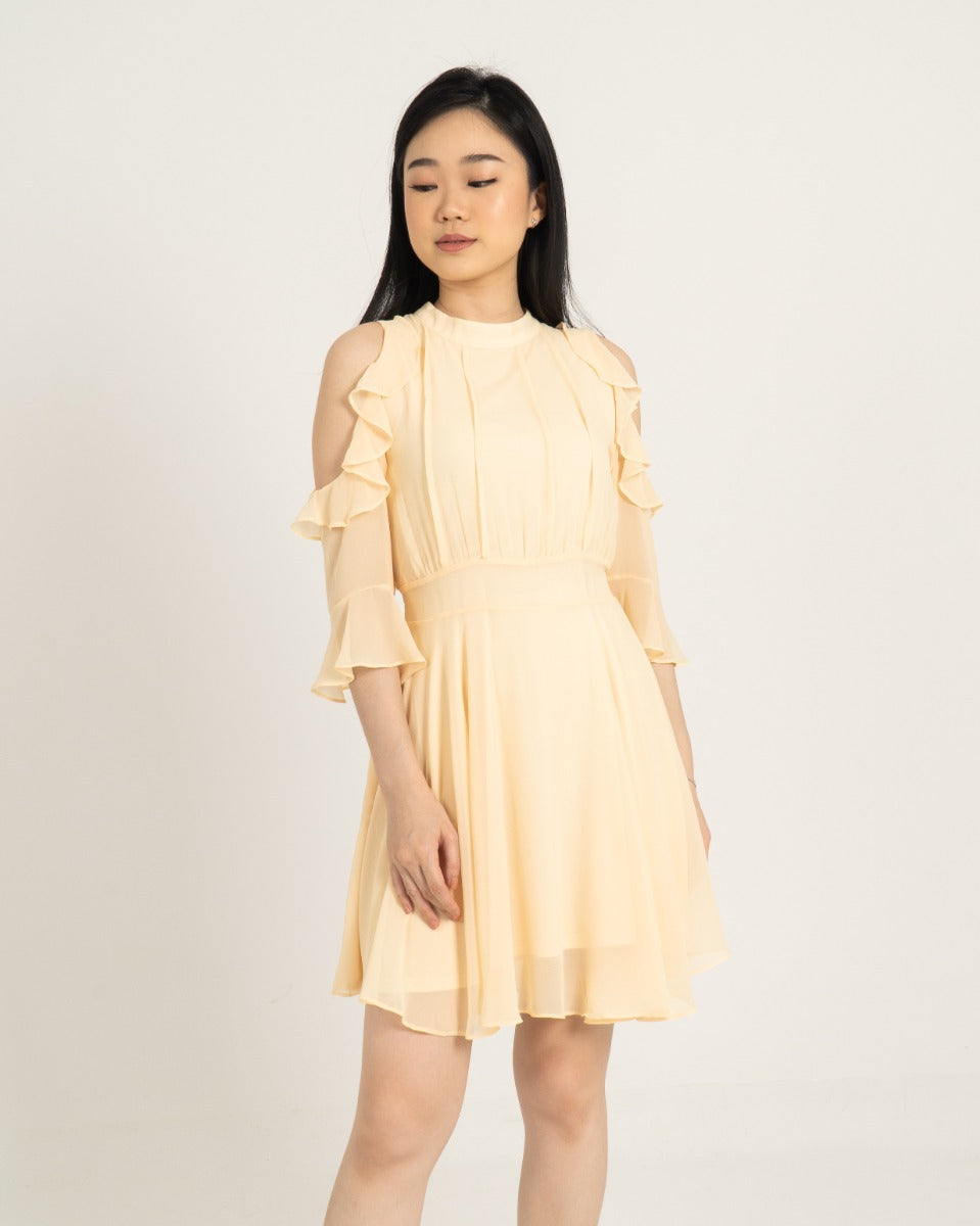 Off Shoulder Ruffle Dress YELLOW