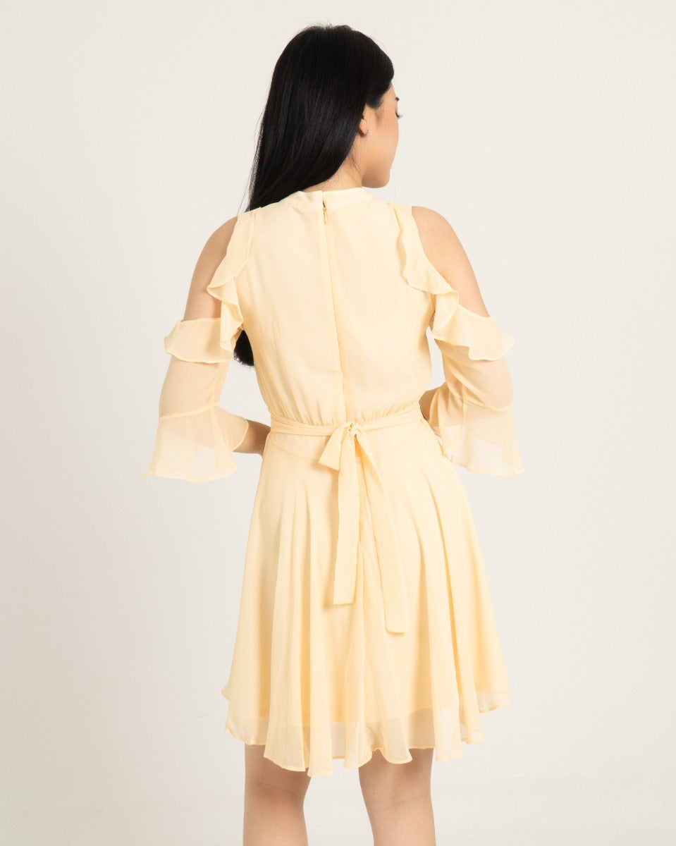 Off Shoulder Ruffle Dress YELLOW