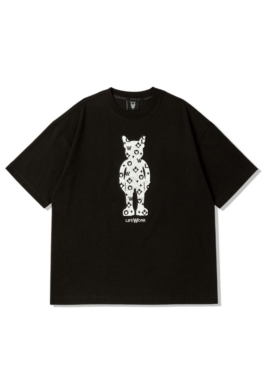 Embroidery Mono Figure T-Shirt Black