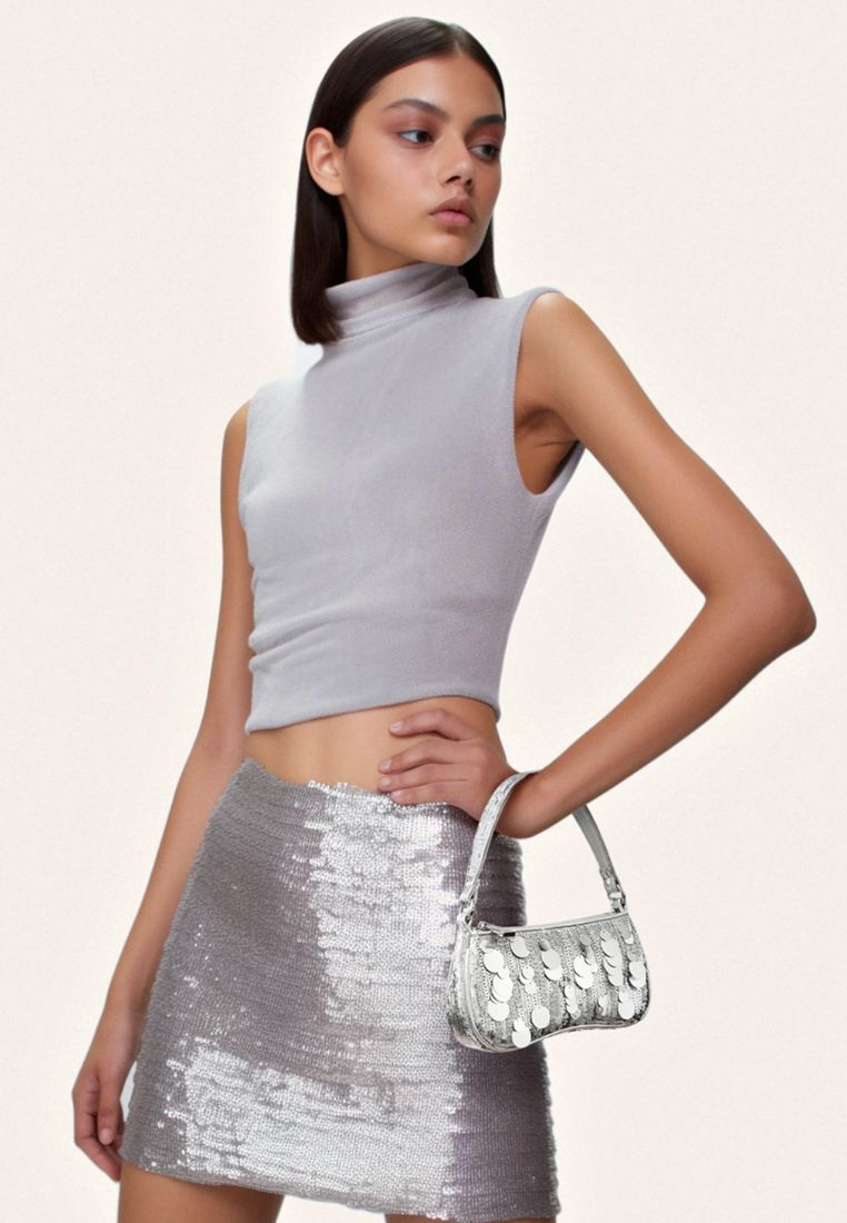 Eva Metallic Sequin Mini Shoulder Bag - Silver