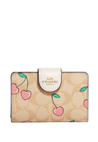 Medium Corner Zip Wallet In Signature Canvas With Heart Cherry Print Light Khaki Multi
