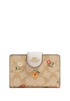 Medium Corner Zip Wallet In Signature Canvas With Nostalgic Ditsy Print