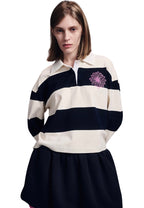 Rugby Shirt Stripe Flower Ivory Navy