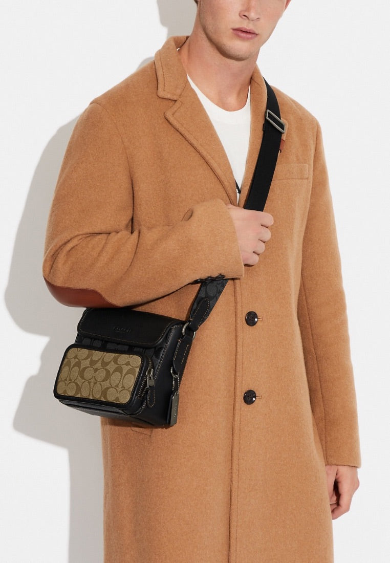 Sullivan Flap Crossbody In Blocked Signature Canvas Khaki Charcoal