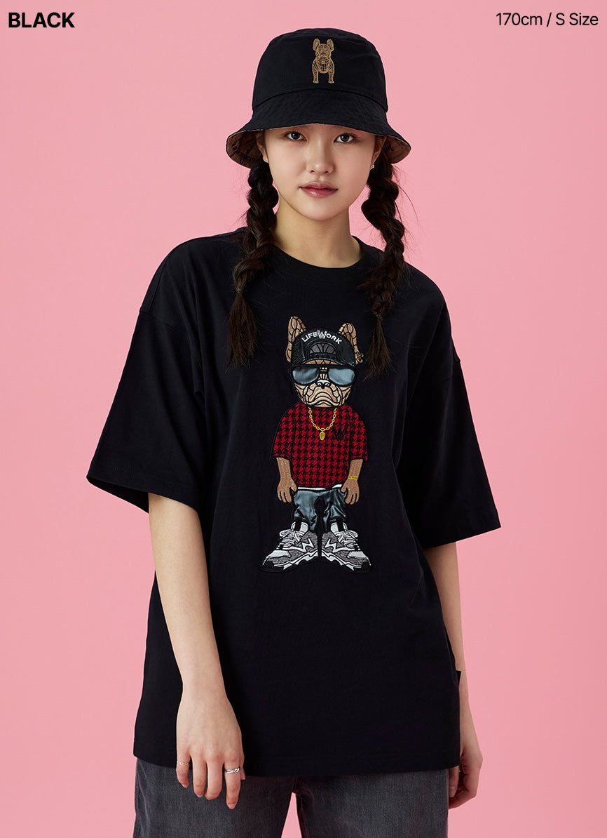 Snapback Hipdog Applique T-Shirt Black