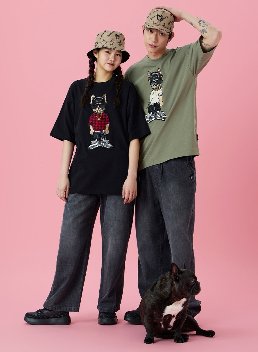 Snapback Hipdog Applique T-Shirt Black