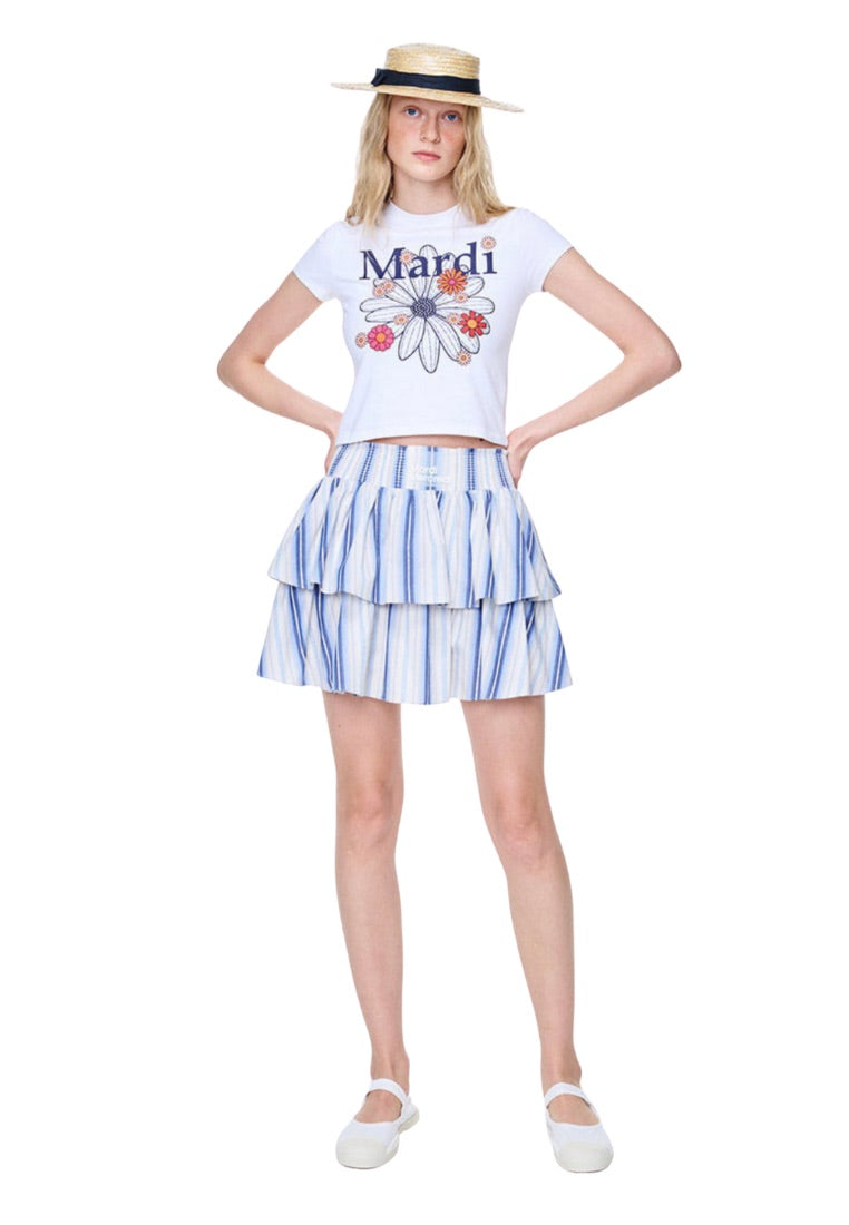 Cropped Tshirt FlowerMardi Blossom White Navy