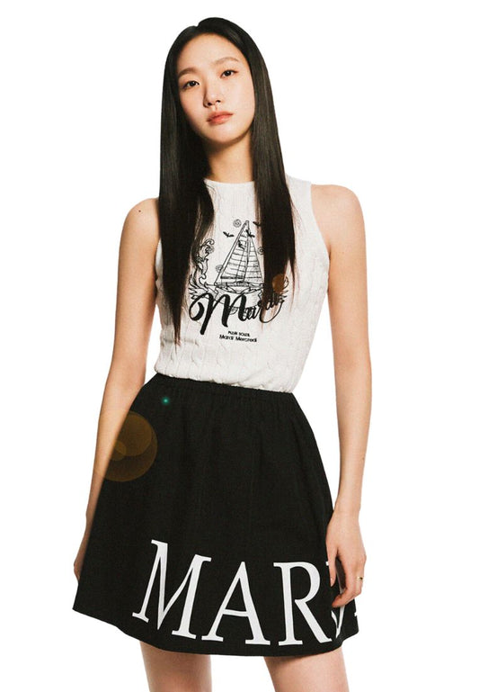 Flare Banding Skirt Black White