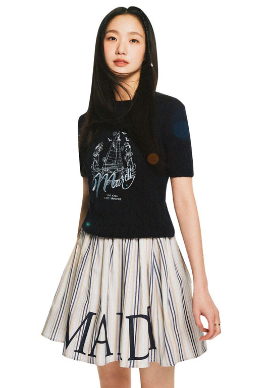 Flare Banding Skirt Stripe Beige Navy
