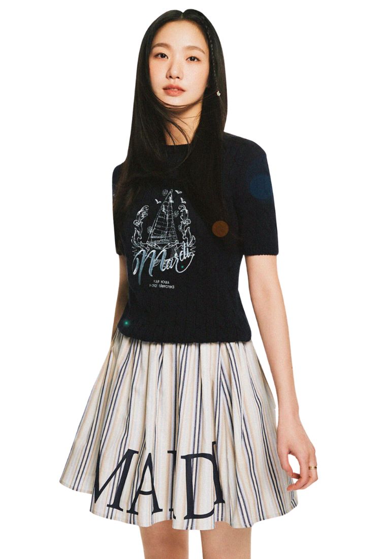 Flare Banding Skirt Stripe Beige Navy