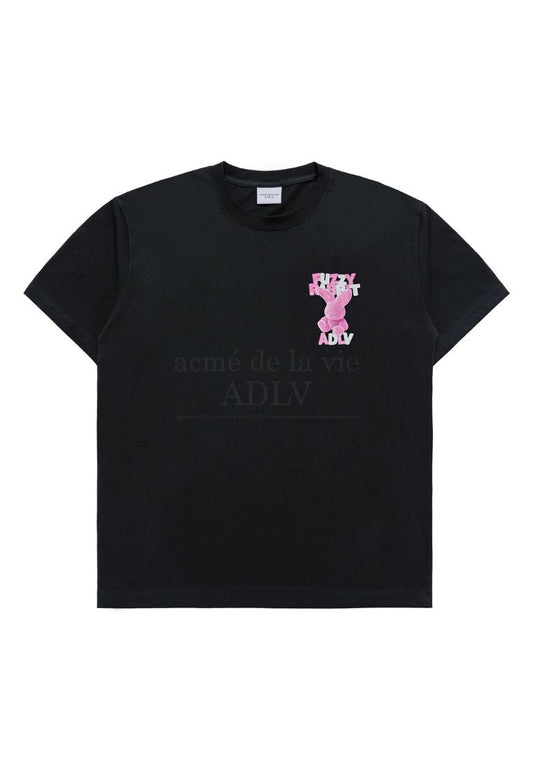 Fuzzy Font Rabbit Short Sleeve T-Shirt Black