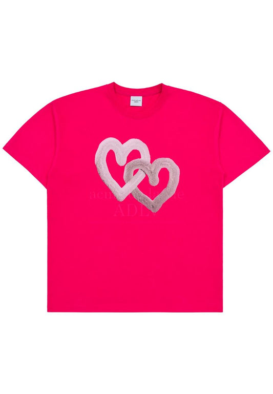 Fuzzy Heart Artwork Short Sleeve T-Shirt Pink