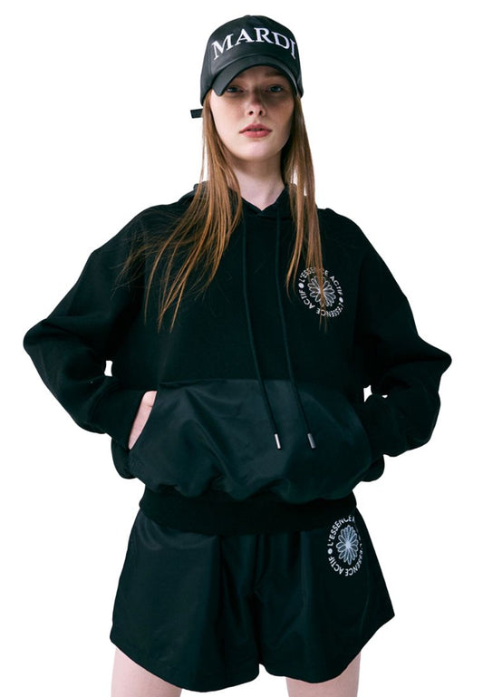Gabardine Hoodie Sweatshirt Nouveau Emblem Black Ivory