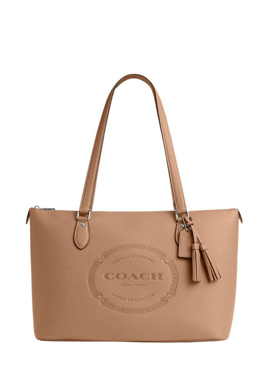 Gallery Tote With Coach Heritage Silver Taupe