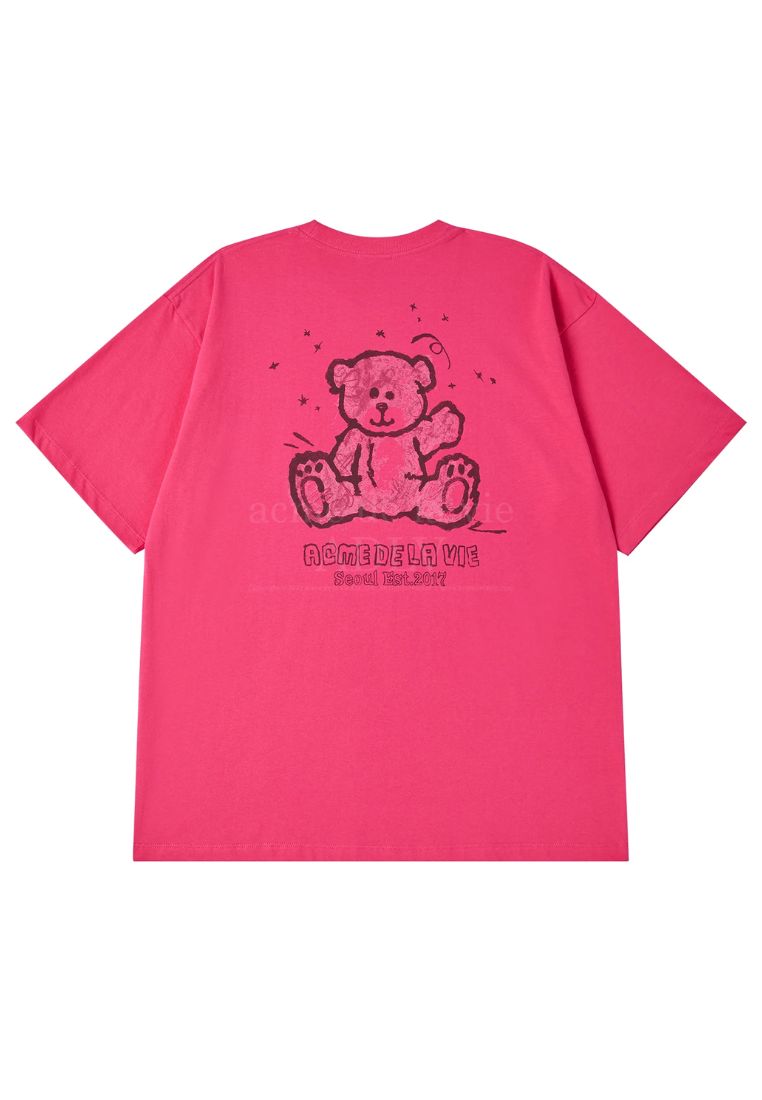 Hand Sketch Bear Short Sleeve T-Shirt Pink