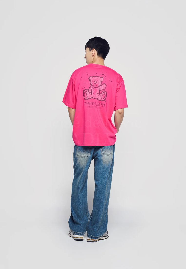 Hand Sketch Bear Short Sleeve T-Shirt Pink