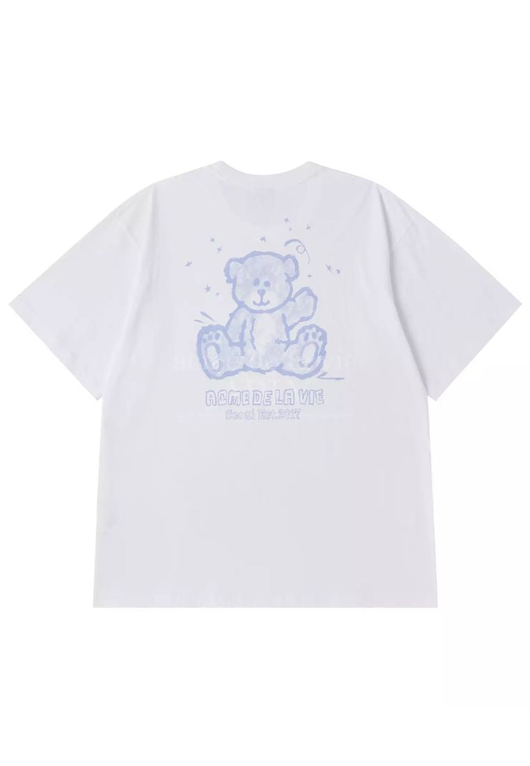 Hand Sketch Bear Short Sleeve T-Shirt White