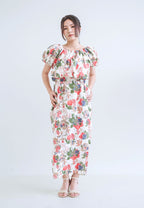 [MADE] High Linen Flower Off Shoulder Dress Red Ivory