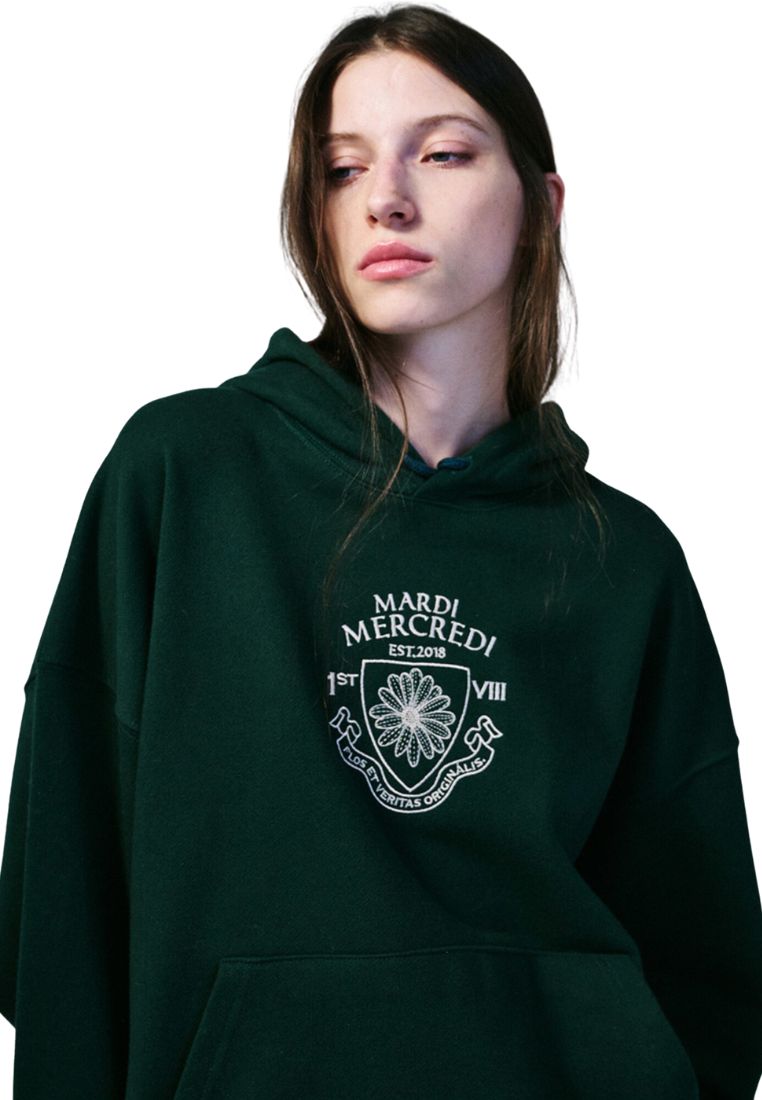 Hoody Alumni Small Emblem Needlework Deep Green Cream