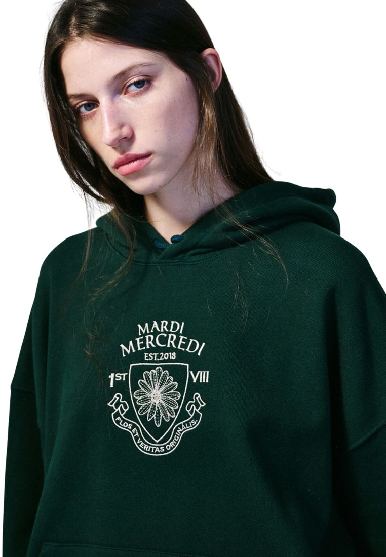 Hoody Alumni Small Emblem Needlework Deep Green Cream