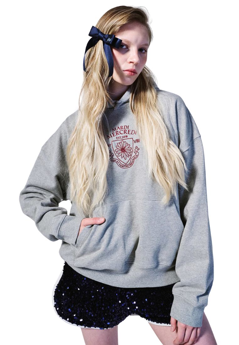 Hoody Alumni Small Emblem Needlework Grey Burgundy