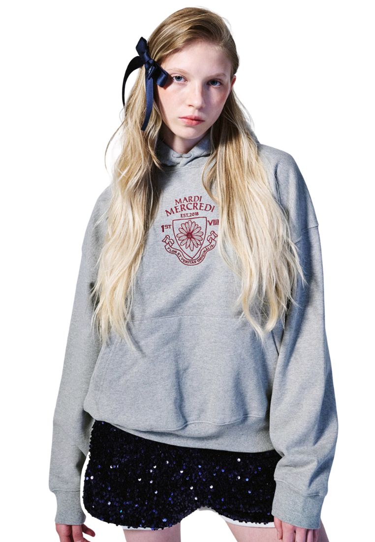 Hoody Alumni Small Emblem Needlework Grey Burgundy