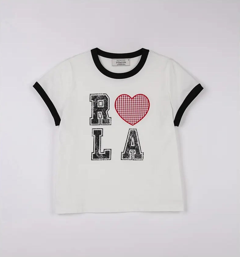 I LOVE ROLA Patchwork Ringer T-Shirt White