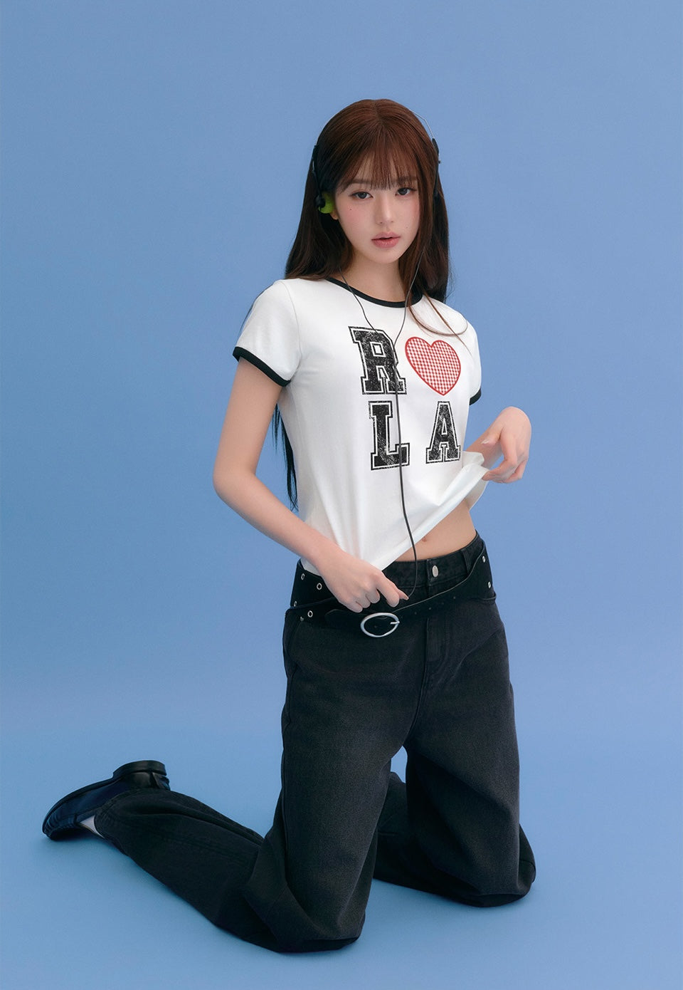 I LOVE ROLA Patchwork Ringer T-Shirt White