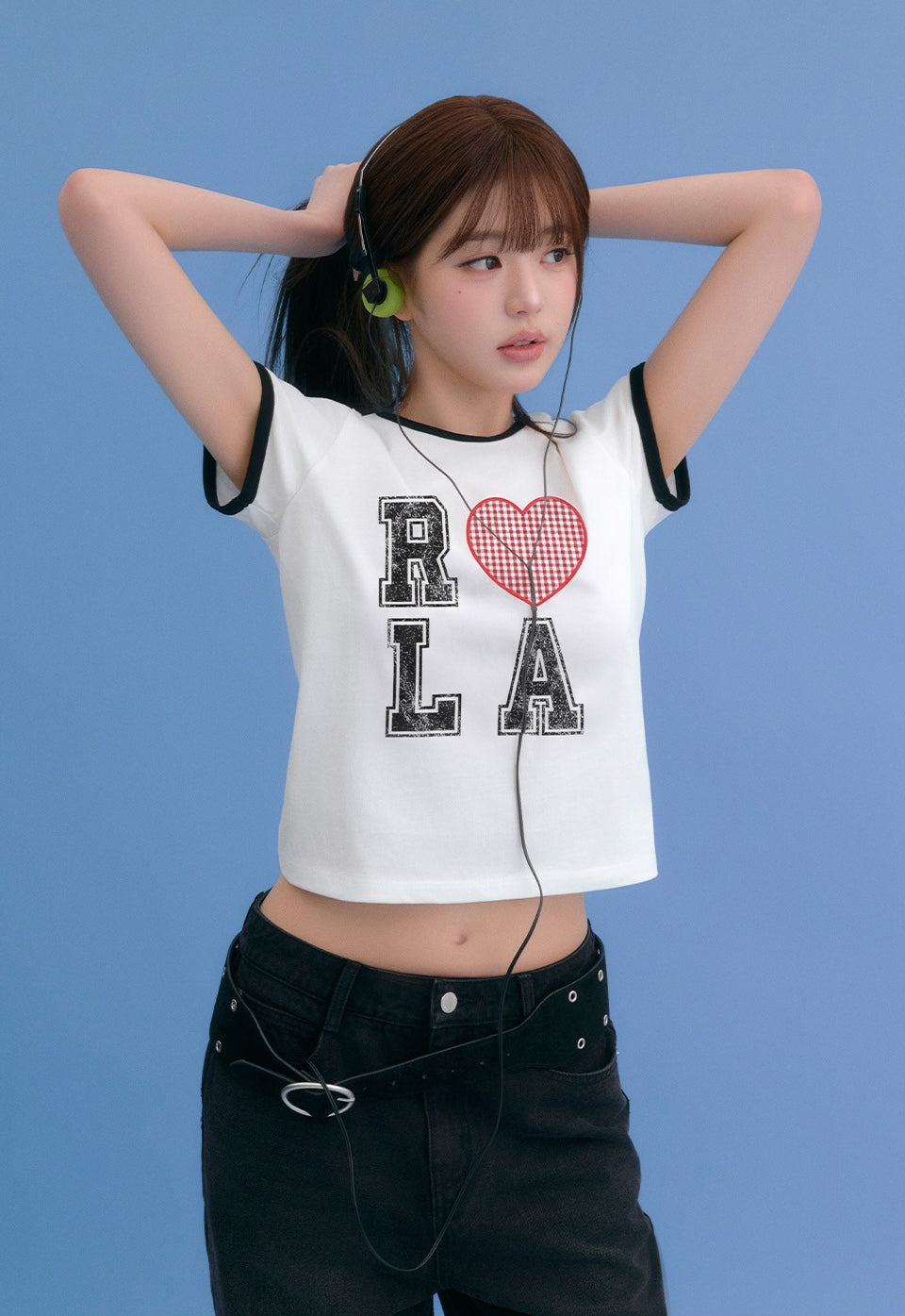 I LOVE ROLA Patchwork Ringer T-Shirt White