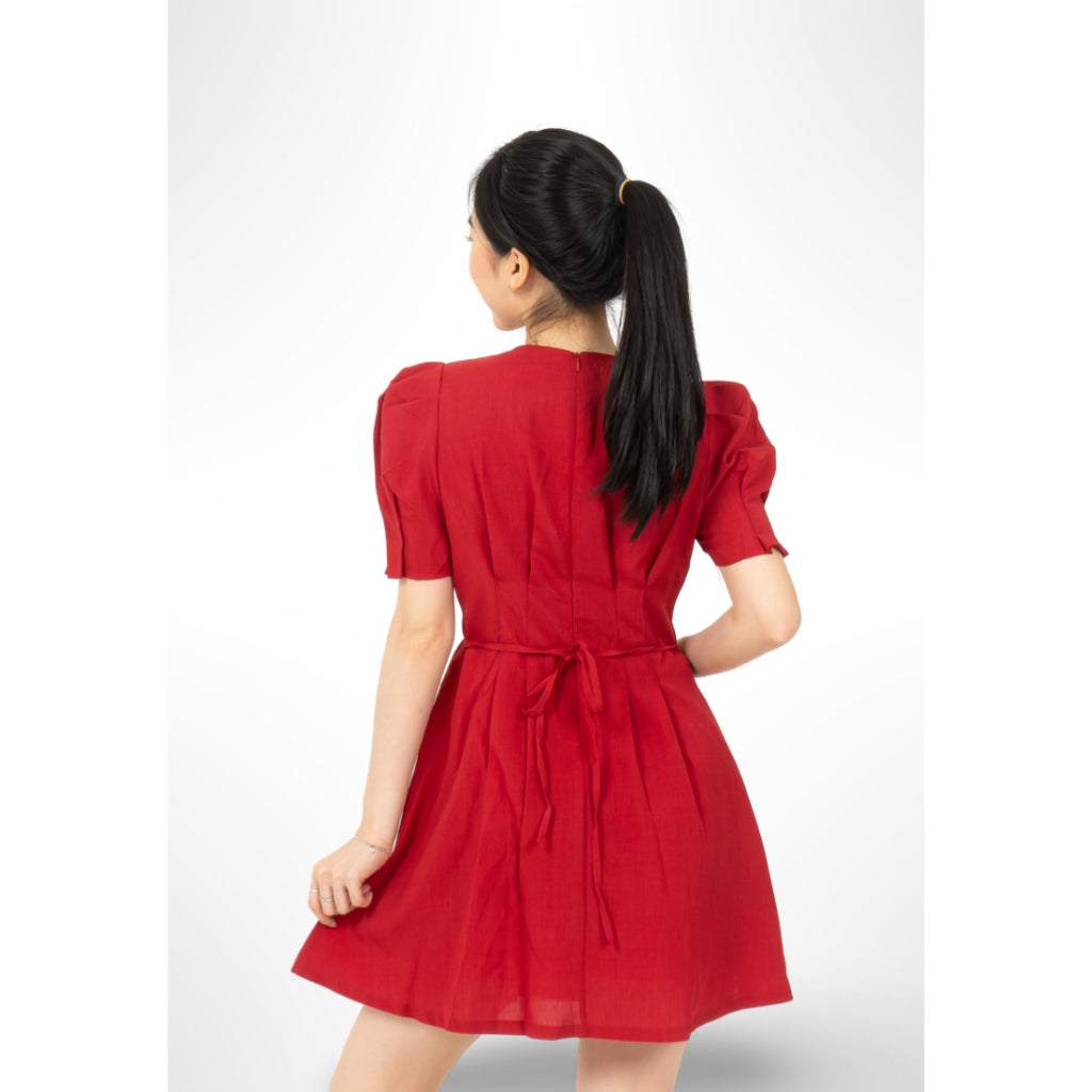Puff Sleeve Dress Red