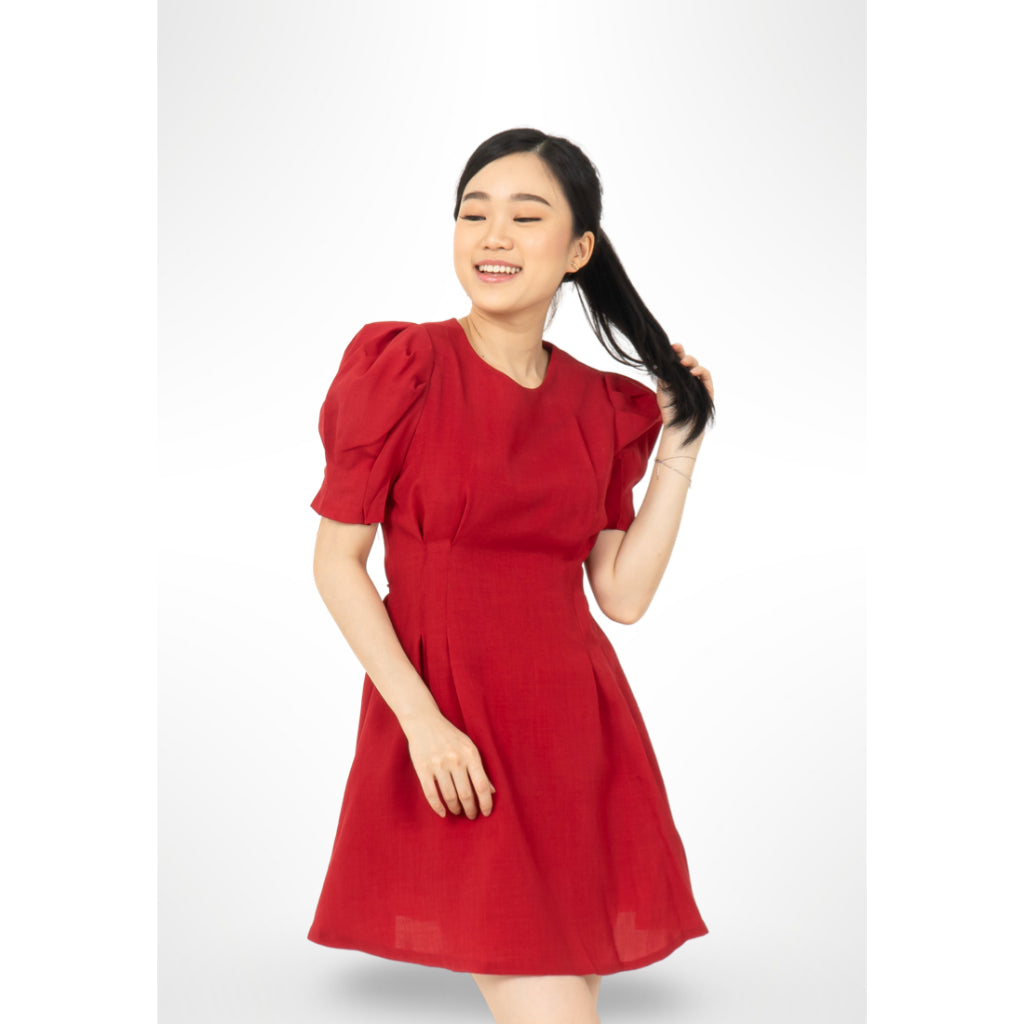 Puff Sleeve Dress Red
