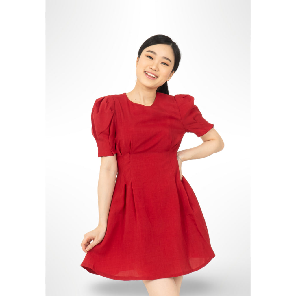 Puff Sleeve Dress Red