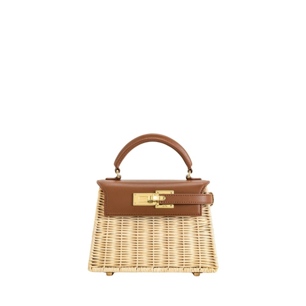 [DEFECT 468] Elise Natural Rattan Weaving handbag - Brown Rattan