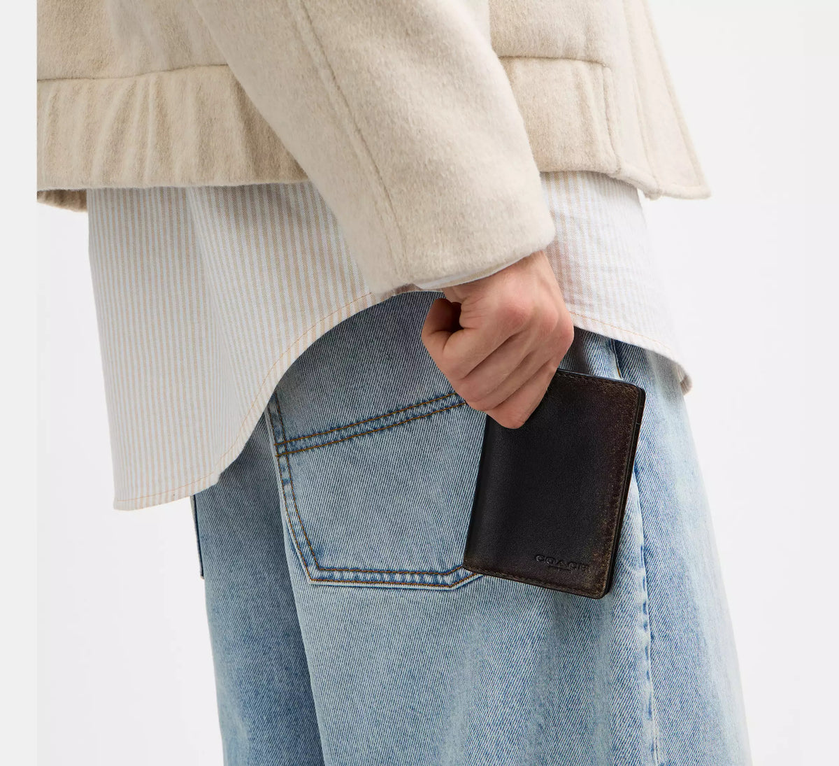 Id Card Wallet In Loved Leather Black Brown