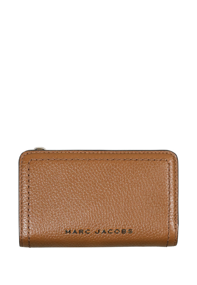 Topstitched Compact Zip Wallet Cognac