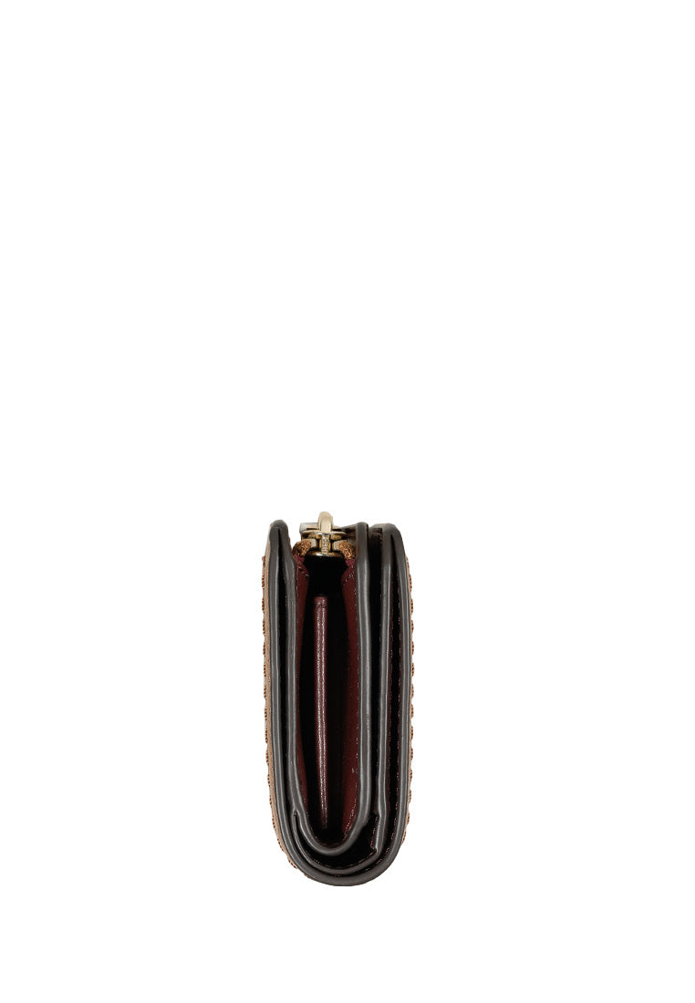 Topstitched Compact Zip Wallet Cognac