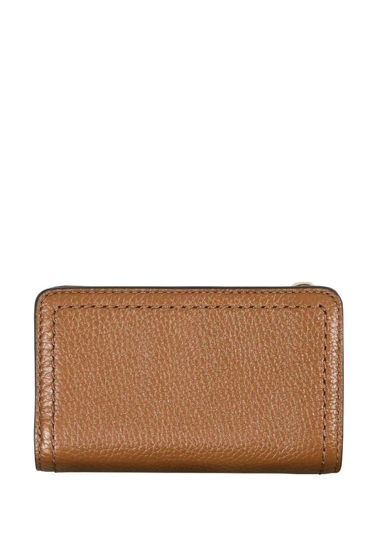 Topstitched Compact Zip Wallet Cognac