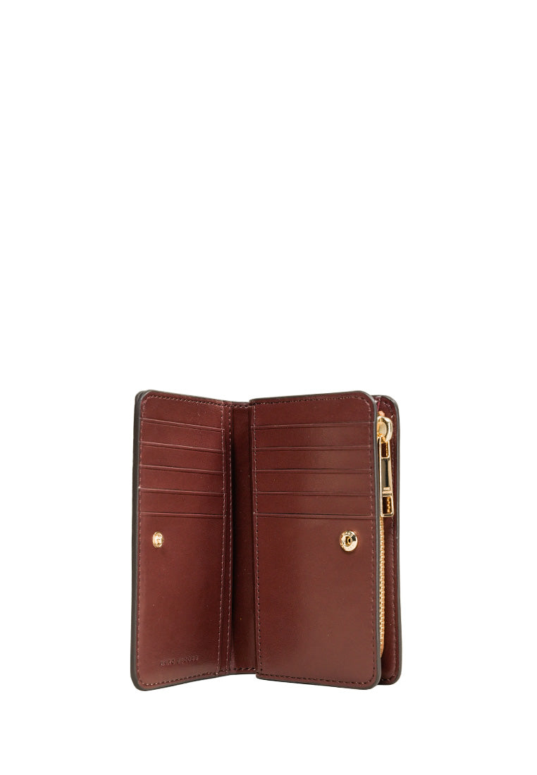 Topstitched Compact Zip Wallet Cognac