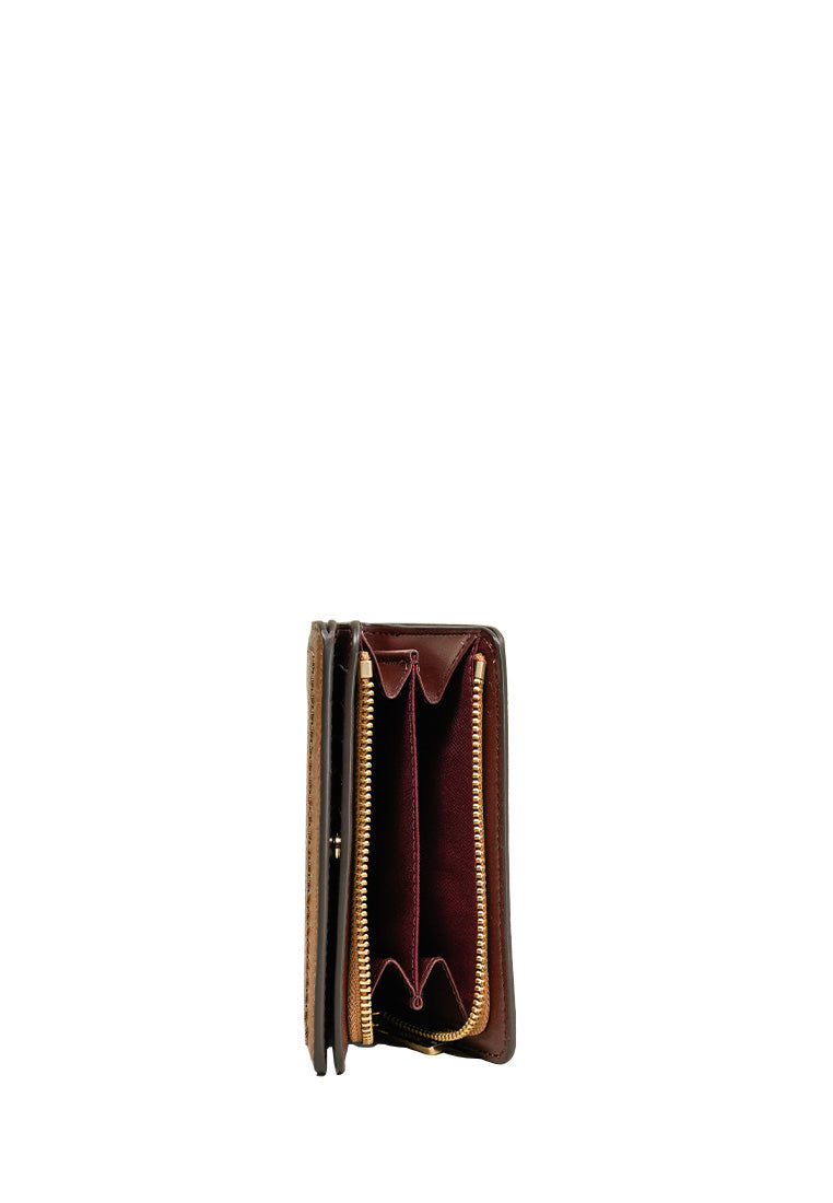 Topstitched Compact Zip Wallet Cognac