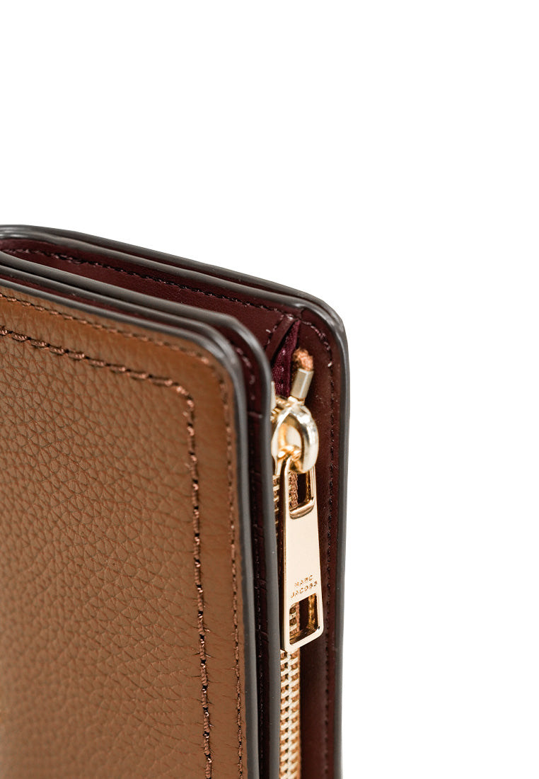 Topstitched Compact Zip Wallet Cognac
