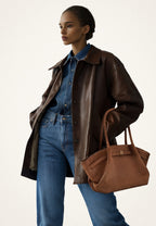 Hana Medium Faux Suede Tote Bag - Brown