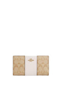 Slim Zip Wallet In Signature Canvas With Stripe Chalk Lt Saddle