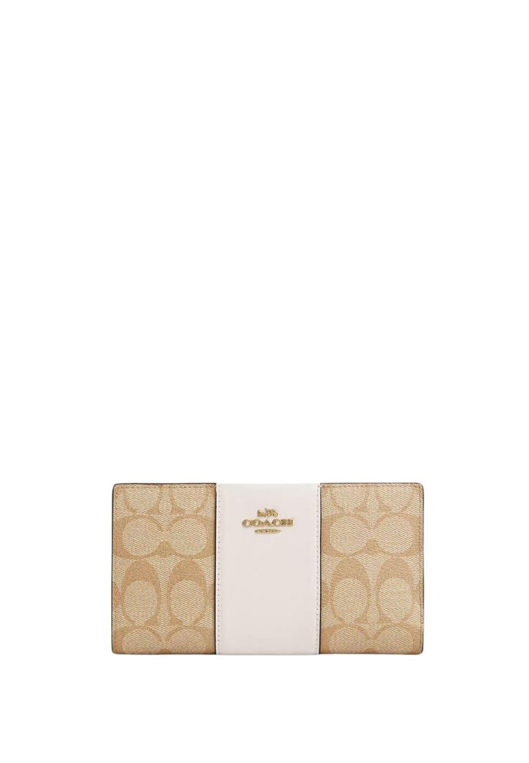 Slim Zip Wallet In Signature Canvas With Stripe Chalk Lt Saddle