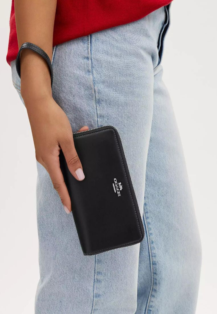 Long Zip Around Wallet Silver Black