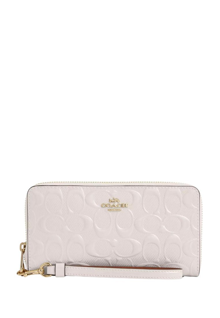 Long Zip Around Wallet In Signature Leather Gold Chalk