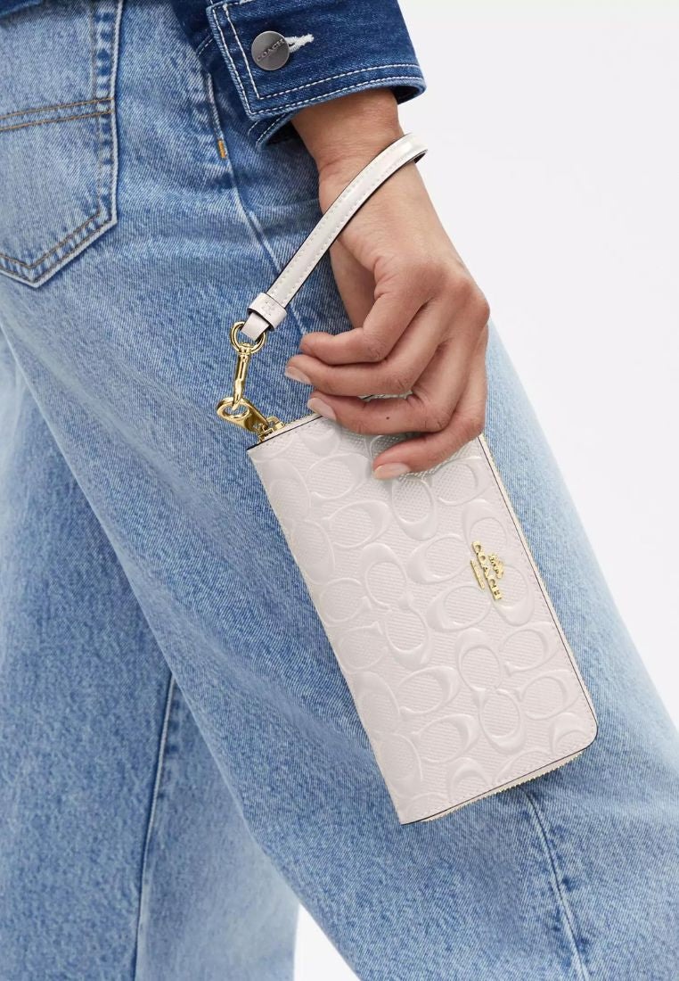 Long Zip Around Wallet In Signature Leather Gold Chalk