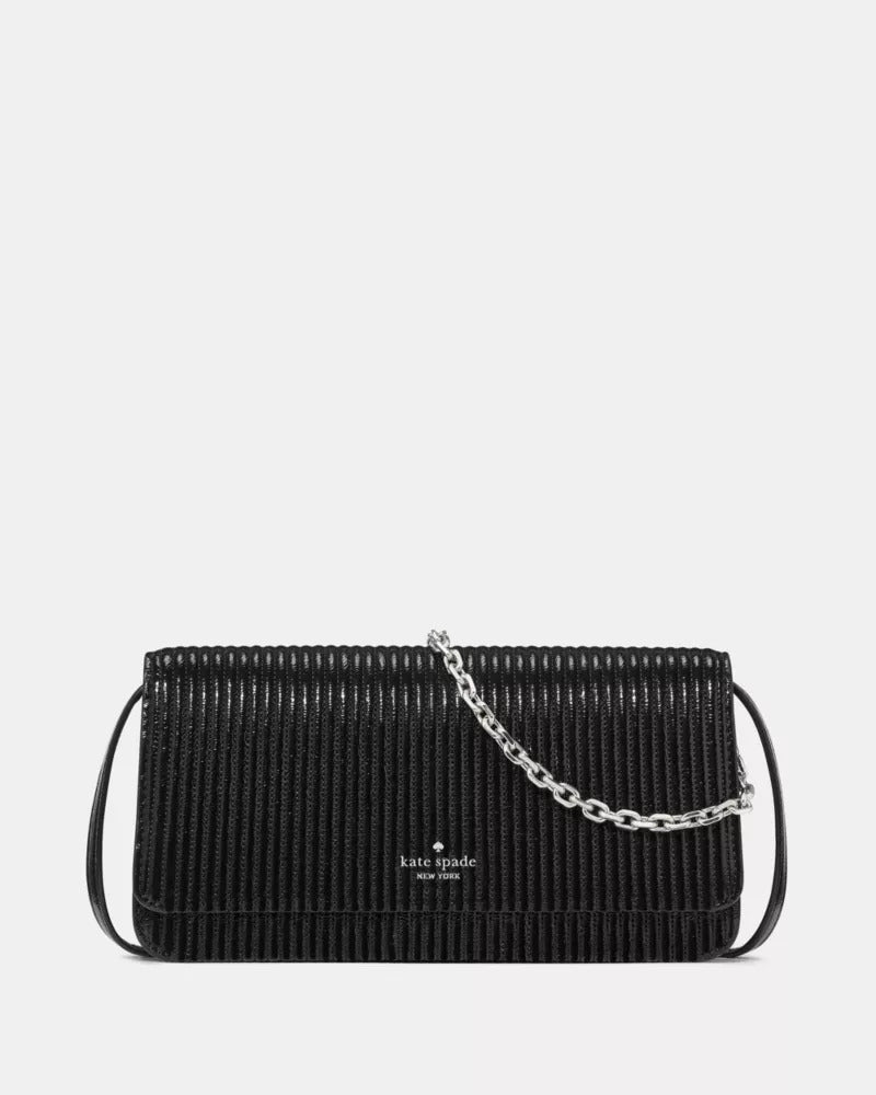 Ivy Shiny Quilted Crossbody Bag Black