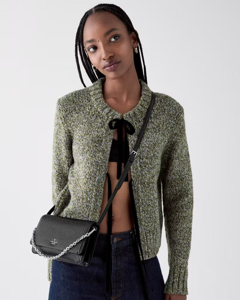 Ivy Shiny Quilted Crossbody Bag Black
