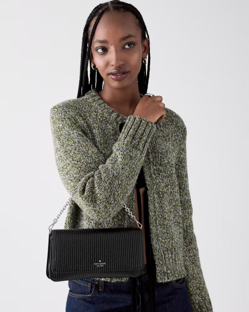 Ivy Shiny Quilted Crossbody Bag Black
