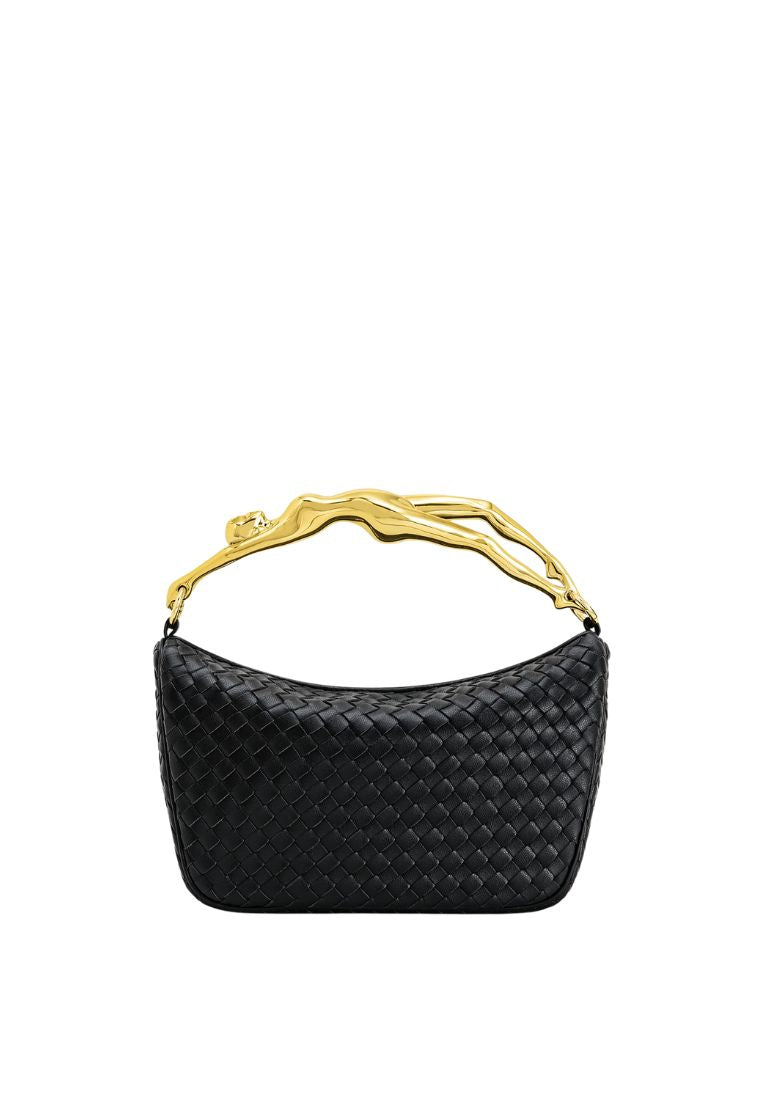 Jenny Woven Human-shaped Handle Handbag - Black